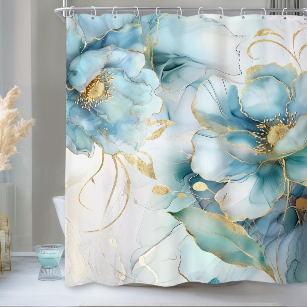 Luxurious Aqua and Gold Floral Shower Curtain